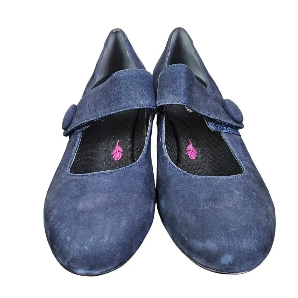 Ros Hommerson Elsa Size 6 Blue Nubuck Leather Mary Jane Comfort Wedge